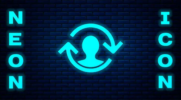 Glowing Neon Human Resources Icon Isolated Brick Wall Background Concept — Stock Vector