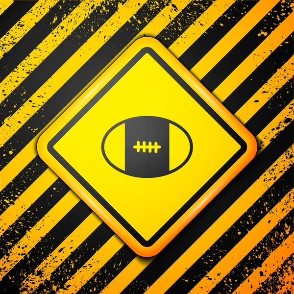 Icono Pelota Rugby Negro Aislado Sobre Fondo Amarillo Señal Advertencia — Vector de stock