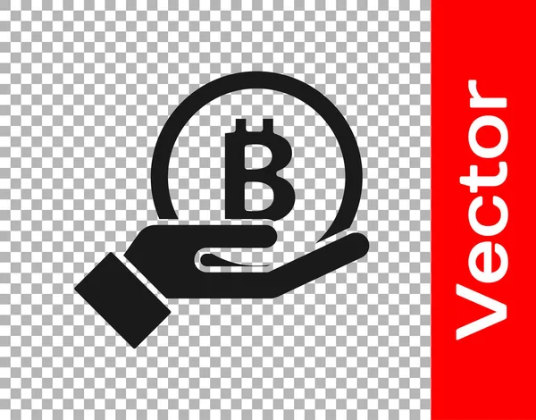 Black Hand Holding Bitcoin Ikon Elszigetelt Átlátszó Háttérrel Blokklánc Technológia — Stock Vector