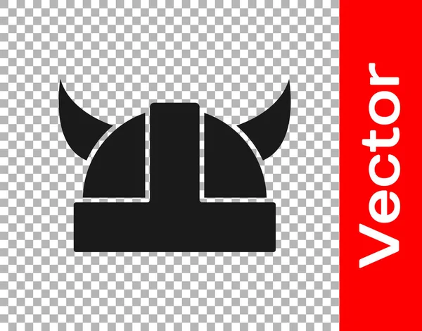 Negro Vikingo Casco Con Cuernos Icono Aislado Sobre Fondo Transparente — Vector de stock