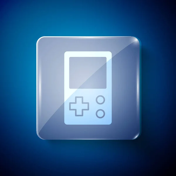 Blanc Portable Tetris Icône Jeu Électronique Isolé Sur Fond Bleu — Image vectorielle