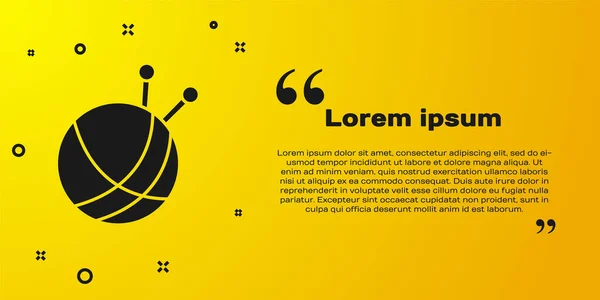 Schwarzer Garnknäuel Mit Stricknadeln Auf Gelbem Hintergrund Etikett Für Handarbeit — Stockvektor