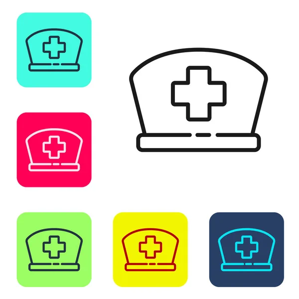 Schwarze Linie Krankenschwester Hut Mit Kreuz Symbol Isoliert Auf Weißem — Stockvektor