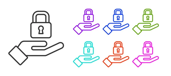 Zwarte Lijn Lock Hand Pictogram Geïsoleerd Witte Achtergrond Hangslotteken Beveiliging — Stockvector