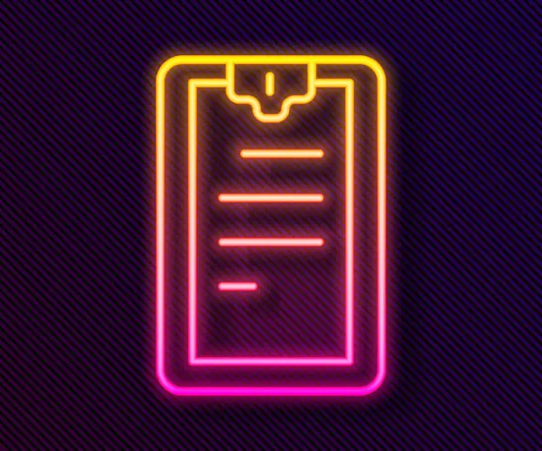 Leuchtende Neonfarbene Zwischenablage Mit Checklisten Symbol Auf Schwarzem Hintergrund Kontrolllisten — Stockvektor