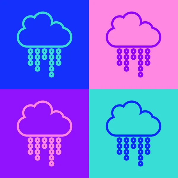 Pop Art Ligne Nuage Avec Icône Pluie Isolé Sur Fond — Image vectorielle