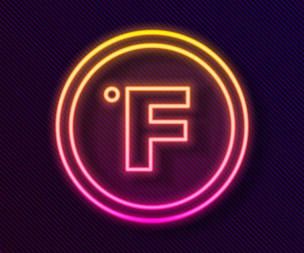 Icono Línea Neón Brillante Fahrenheit Aislado Sobre Fondo Negro Vector — Vector de stock