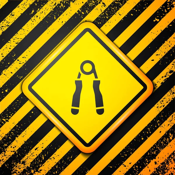Black Sport expander icon isolated on yellow background. Sport equipment. Warning sign. Vector. — Stock Illustration Black Sport Expander Icon Isolated Yellow Background Sport Equipment Warning Royalty Free Stock Illustrations