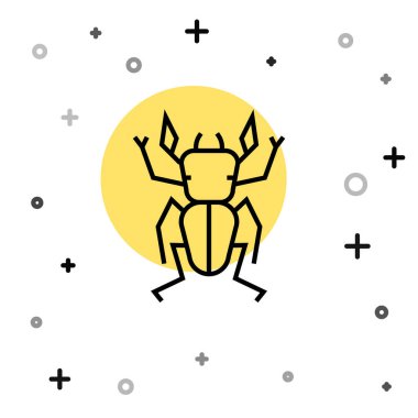 Siyah çizgi Böcek geyiği ikonu beyaz arka planda izole edilmiş. Boynuzlu böcek. Büyük böcek. Rastgele dinamik şekiller. Vektör.