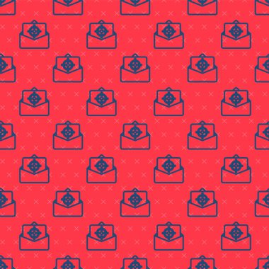 Mavi satır Posta ve e-posta simgesi kırmızı arkaplanda izole edilmiş kusursuz desen. Zarf sembolü e-postası. E- posta kodu. Vektör.