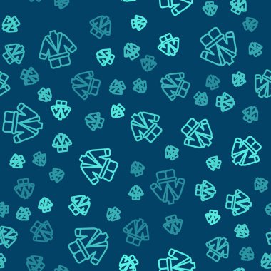 Yeşil çizgi bornoz ikonu mavi arka planda izole edilmiş pürüzsüz desen. Vektör.