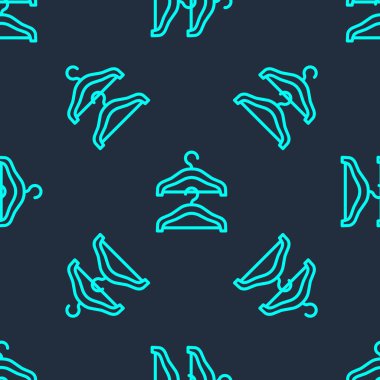 Yeşil çizgi elbise askısı ikonu mavi arka planda izole edilmiş pürüzsüz desen. Vestiyer ikonu. Kıyafet servis sembolü. Çamaşır askı tabelası. Vektör.