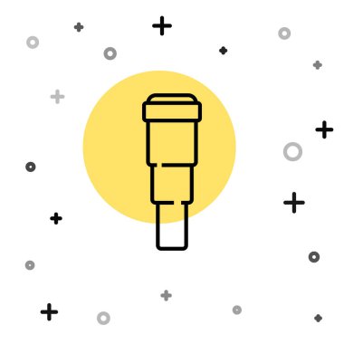 Siyah çizgi Spyglass teleskop mercek simgesi beyaz arkaplanda izole edildi. Denizci dürbünü. Rastgele dinamik şekiller. Vektör.