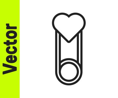 Siyah çizgi bebek kıyafetleri iğne simgesi beyaz arka planda izole edilmiş. Klasik kapalı çelik çengelli iğne. Vektör.