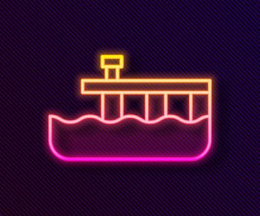 Parlayan neon hattı plaj rıhtımı simgesi siyah arka planda izole edildi. Vektör.