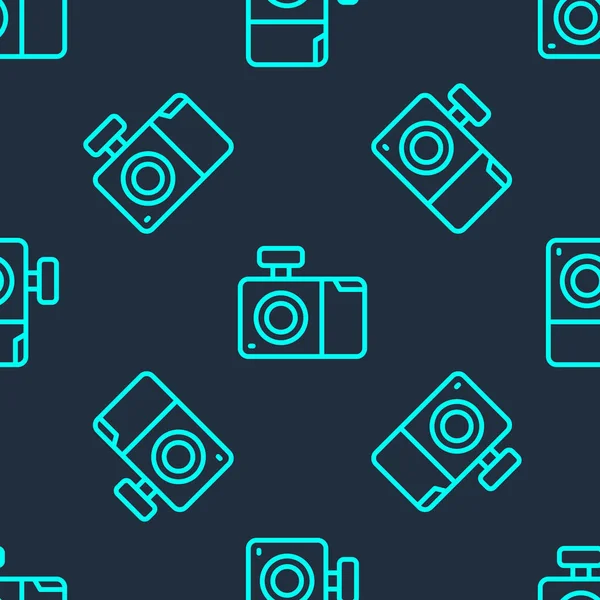 Зеленая Линия Иконка Фотокамеры Изолирован Бесшовный Узор Синем Фоне Значок — стоковый вектор