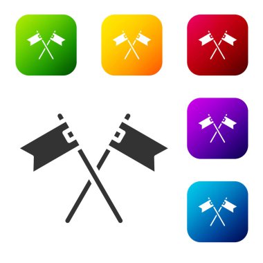 Siyah Çapraz Ortaçağ bayrağı simgesi beyaz arka planda izole edilmiş. Bir kral ya da kraliçe tarafından yönetilen ülke, devlet ya da bölge. Renkli kare düğmelerle simgeleri ayarla. Vektör.