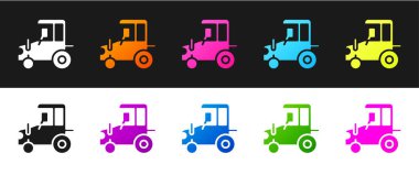 Traktör simgesini siyah beyaz arkaplanda izole et. Vektör.