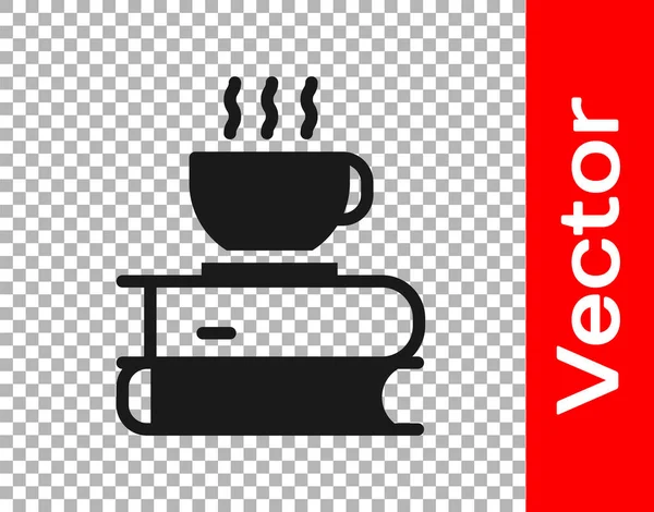 Schwarze Kaffeetasse Und Buchsymbol Isoliert Auf Transparentem Hintergrund Teetasse Vorhanden — Stockvektor