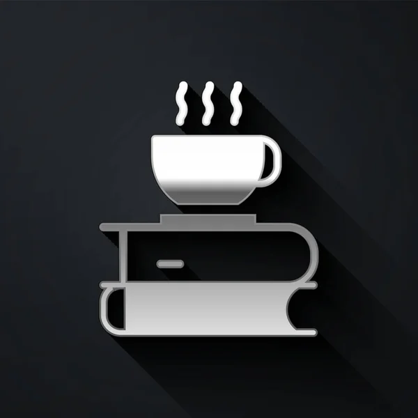 Siyah Arka Planda Gümüş Kahve Fincanı Kitap Ikonu Var Çay — Stok Vektör