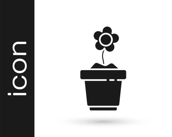 Fleur Grise Pot Icône Isolée Sur Fond Blanc Plante Poussant — Image vectorielle