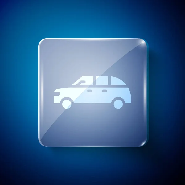 白色的驼背车图标隔离在蓝色背景 方块玻璃面板 — 图库矢量图片