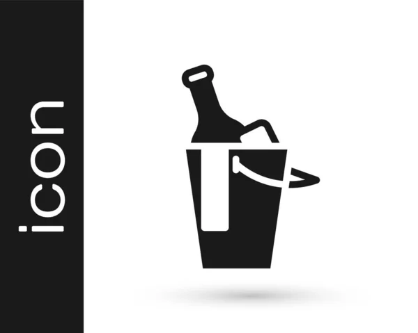 Bouteille Noire Vin Dans Seau Glace Icône Isolé Sur Fond — Image vectorielle
