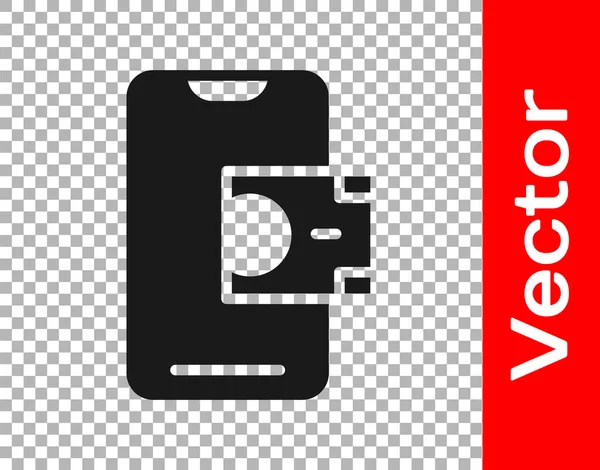 Icône Bancaire Black Mobile Isolée Sur Fond Transparent Transférez Argent — Image vectorielle