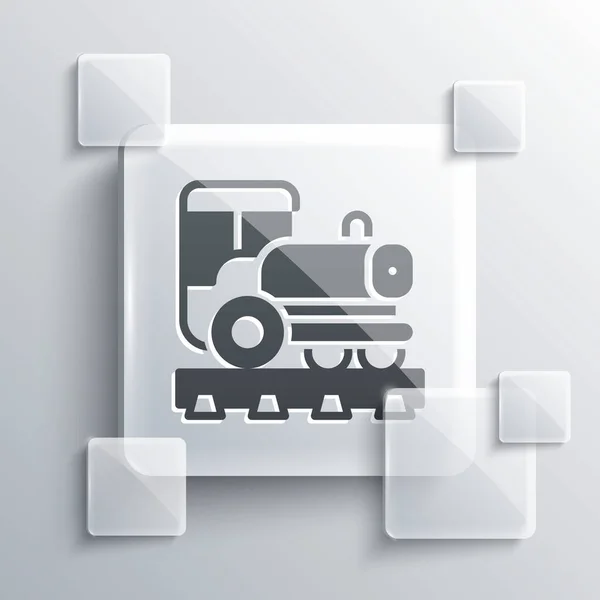 Grey Vintage Locomotive Icon Isolated Grey Background Steam Locomotive Square — Stock Vector