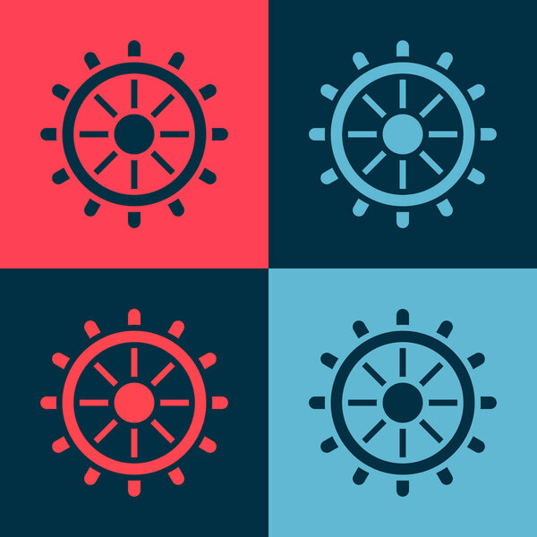 Pop art Ship steering wheel icon isolated on color background.  Vector.