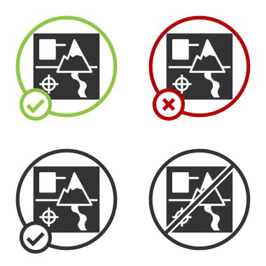 Beyaz arkaplanda siyah katlanmış harita simgesi izole edildi. Çember düğmesi. Vektör.