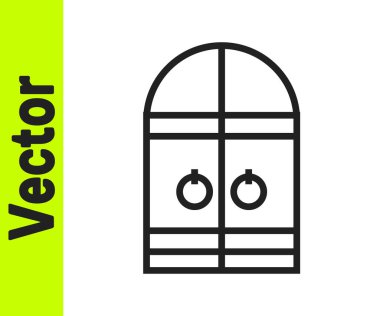 Siyah çizgi Ortaçağ kale kapısı simgesi beyaz arka planda izole edildi. Ortaçağ kalesi. Düşmanlardan koruma. Vektör.