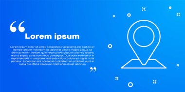 Mavi arkaplanda beyaz çizgi haritası simgesi izole edildi. Navigasyon, işaret, konum, harita, GPS, yön, yer, pusula, arama konsepti. Vektör İllüstrasyonu.