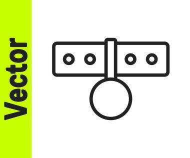 Beyaz arkaplanda isim etiketi simgesi olan siyah çizgi tasması. Evcil hayvanlar için basit malzemeler. Kedi köpek bakımı. Evcil hayvan zincirleri. Vektör.