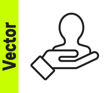 Siyah Çizgili El, beyaz arka planda izole edilmiş bir insan simgesini arıyor. İşe alım ya da seçim konsepti. Çalışanları ve işi ara. Vektör.