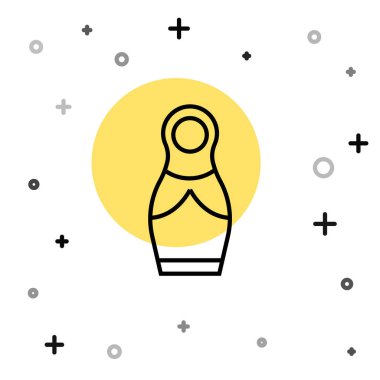 Beyaz arka planda siyah çizgi Rus bebek matrioshka ikonu izole edildi. Rastgele dinamik şekiller. Vektör.