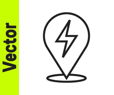 Siyah çizgi Şimşek simgesi beyaz arkaplanda izole edildi. Flaş ikonu. Flaş ikonunu yükle. Gök gürültüsü. Yıldırım çarpması. Vektör.