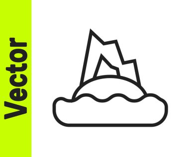 Okyanus ikonundaki siyah çizgi tropikal ada beyaz arka planda izole edilmiş. Okyanus ve palmiyelerle kaplı bir manzara. Seyahat et. Vektör.