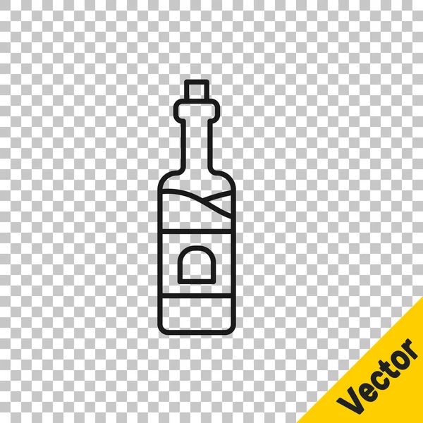 Black Line Bottle Wine Icon Isolated Transparent Background Vector — Stock Vector