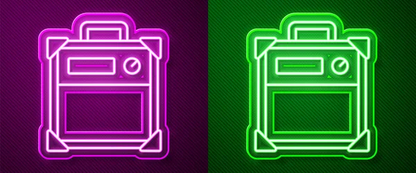 Glowing Neon Line Guitar Amplifier Icon Isolated Purple Green Background — Stock Vector