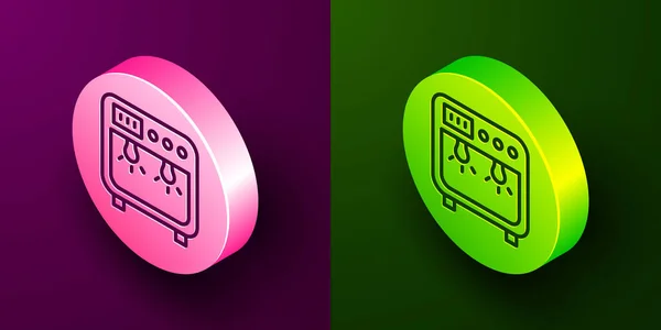 等距线生物安全盒图标隔离在紫色和绿色背景 圆形按钮 — 图库矢量图片