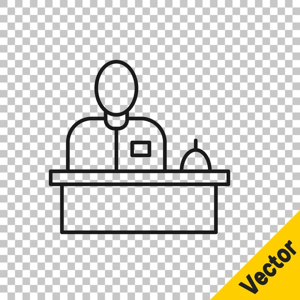 Black Line Receptionist Standing Hotel Reception Desk Icon Isolated Transparent — Stock Vector