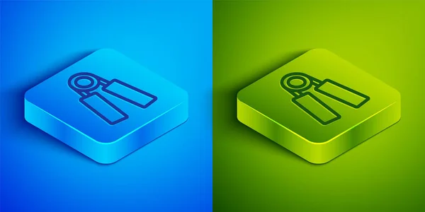 Isometric line Sport expander icon isolated on blue and green background. Sport equipment. Square button. Vector. — Stock Illustration Isometric Line Sport Expander Icon Isolated Blue Green Background Sport Vector Graphics