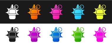 El bombası simgesini siyah beyaz arkaplanda izole et. Bomba patlaması. Vektör.