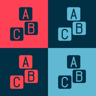 Pop Art ABC blok simgesi renk arkaplanında izole edildi. A, B, C harfli alfabe küpleri. Vektör.
