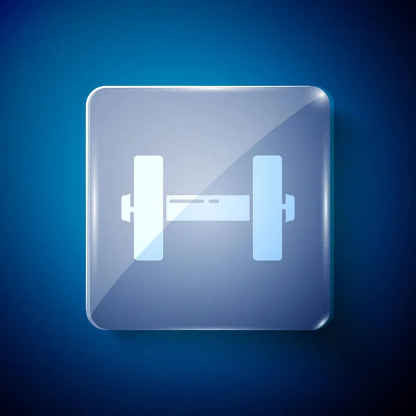 Icono Dumbbell Blanco Aislado Sobre Fondo Azul Icono Levantamiento Muscular — Archivo Imágenes Vectoriales