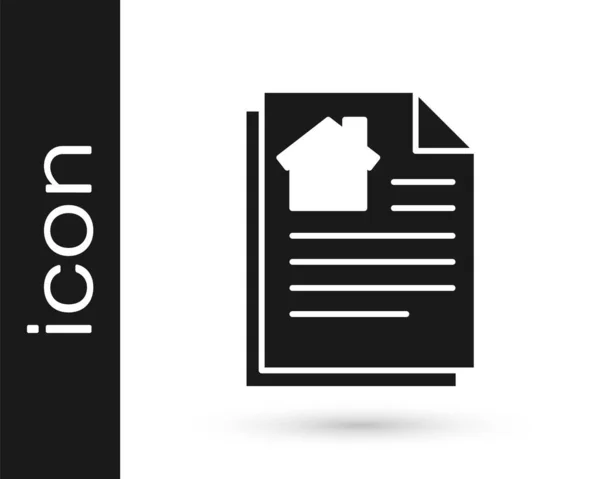 Grey House Vertragssymbol Isoliert Auf Weißem Hintergrund Vertragserstellung Dokumentenerstellung Formular — Stockvektor