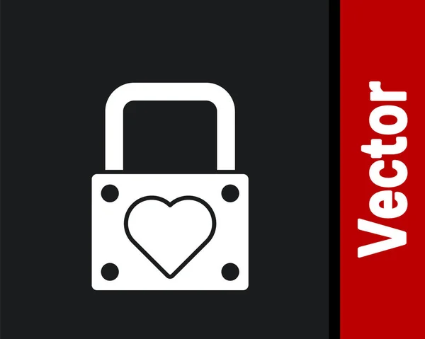 黒の背景に隔離されたホワイトロックとハートアイコン 心をロックした 愛のシンボルと鍵穴の標識 バレンタインデーのシンボル ベクトル — ストックベクタ
