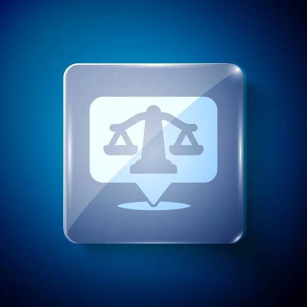 Icône Balance Blanche Justice Isolée Sur Fond Bleu Symbole Cour — Image vectorielle