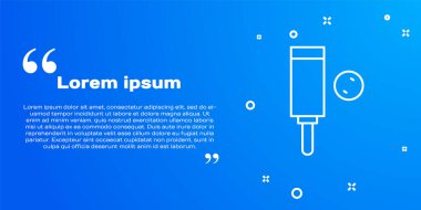 Beyaz çizgi ahşap kriket sopası ve top ikonu mavi arka planda izole edilmiş. Vektör.